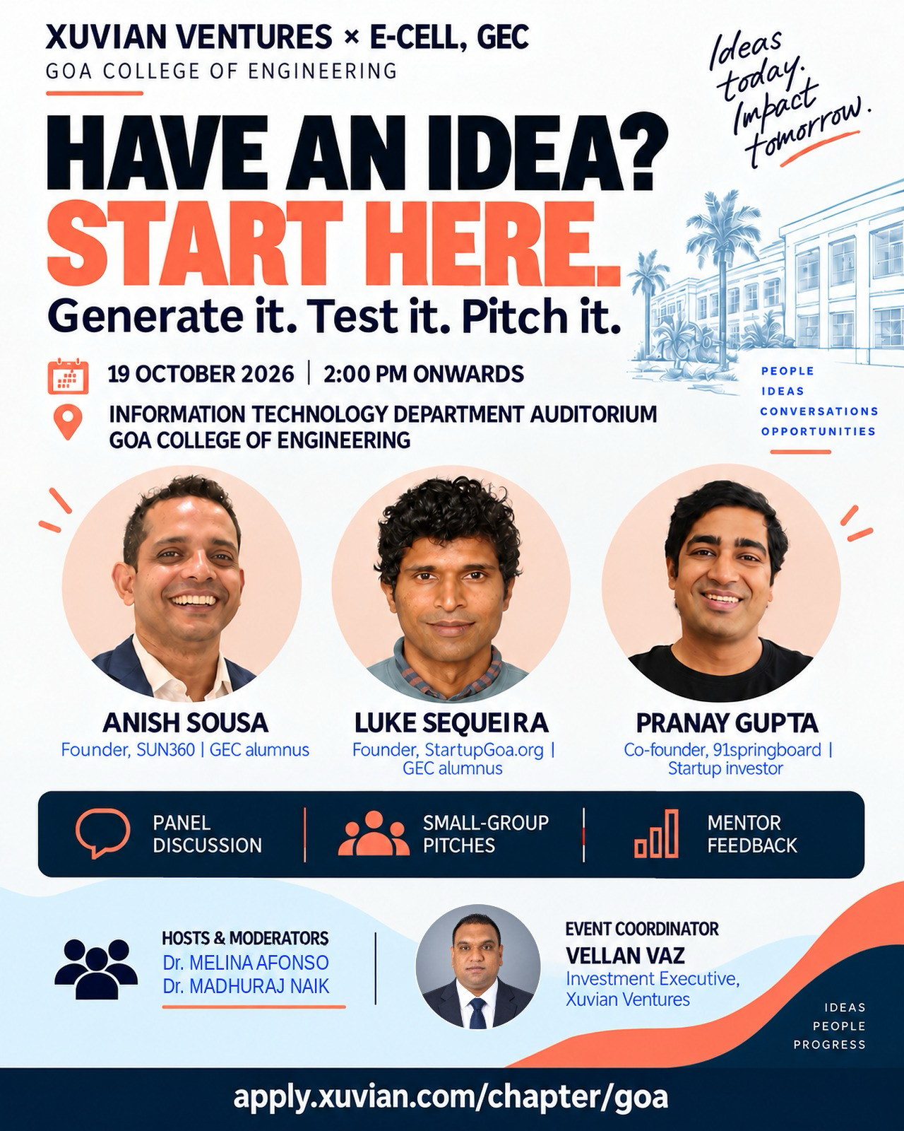 Xuvian Ventures × E-Cell, GEC: Have an Idea? Start Here – event poster