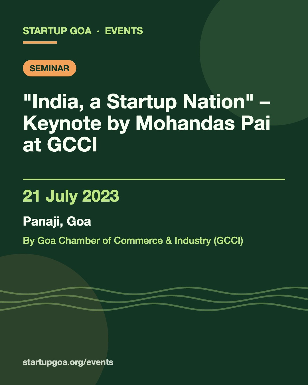 Poster: "India, a Startup Nation" – Keynote by Mohandas Pai at GCCI, 21 July 2023