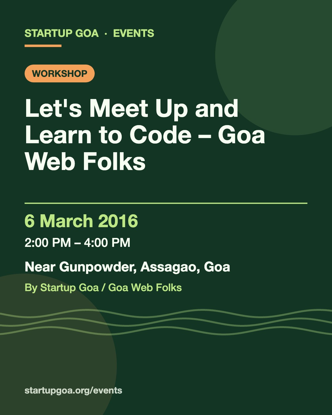 Poster: Let's Meet Up and Learn to Code – Goa Web Folks, 6 March 2016
