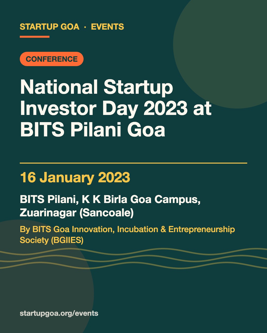 Poster: National Startup Investor Day 2023 at BITS Pilani Goa, 16 January 2023