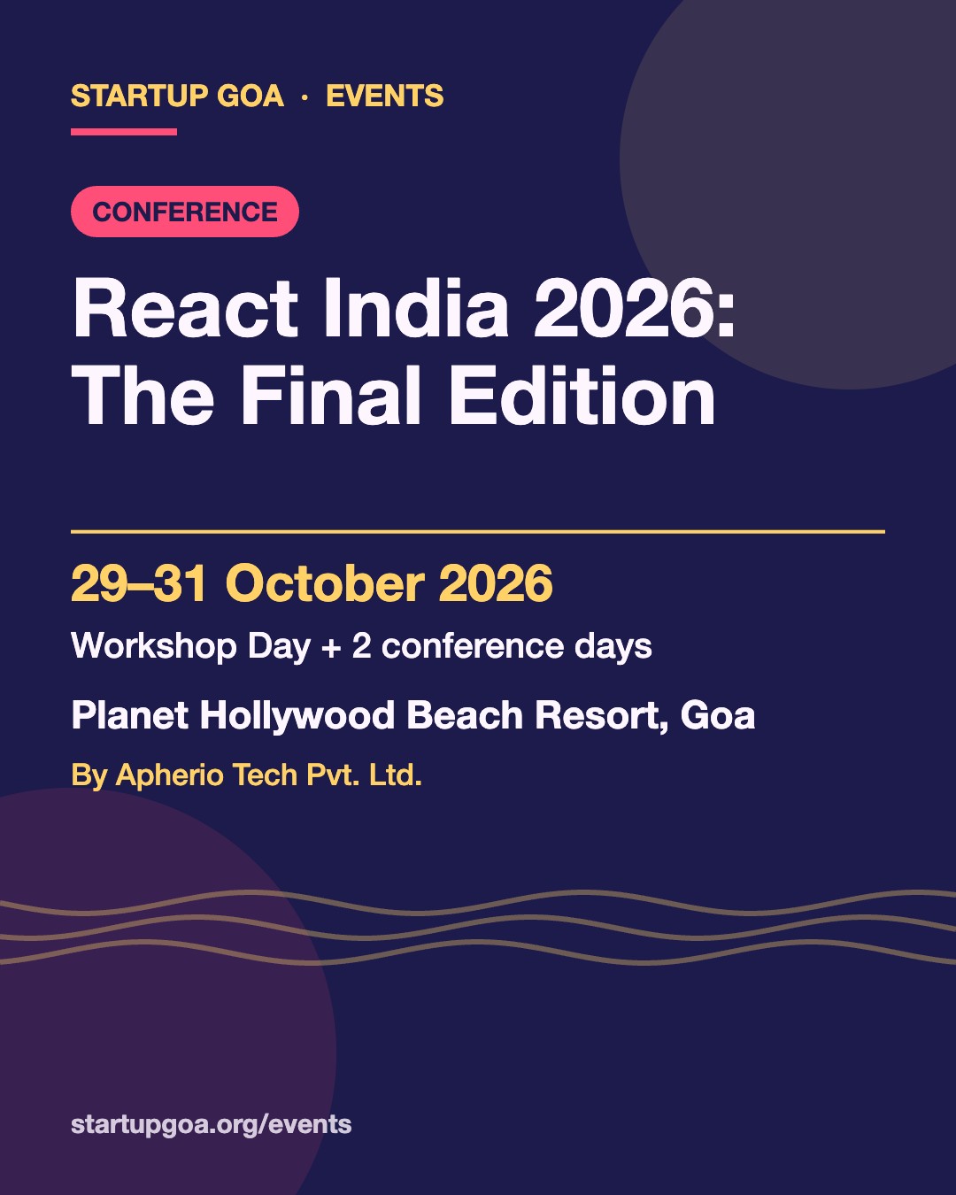 Poster: React India 2026, The Final Edition, 29–31 October 2026, Planet Hollywood Beach Resort, Goa