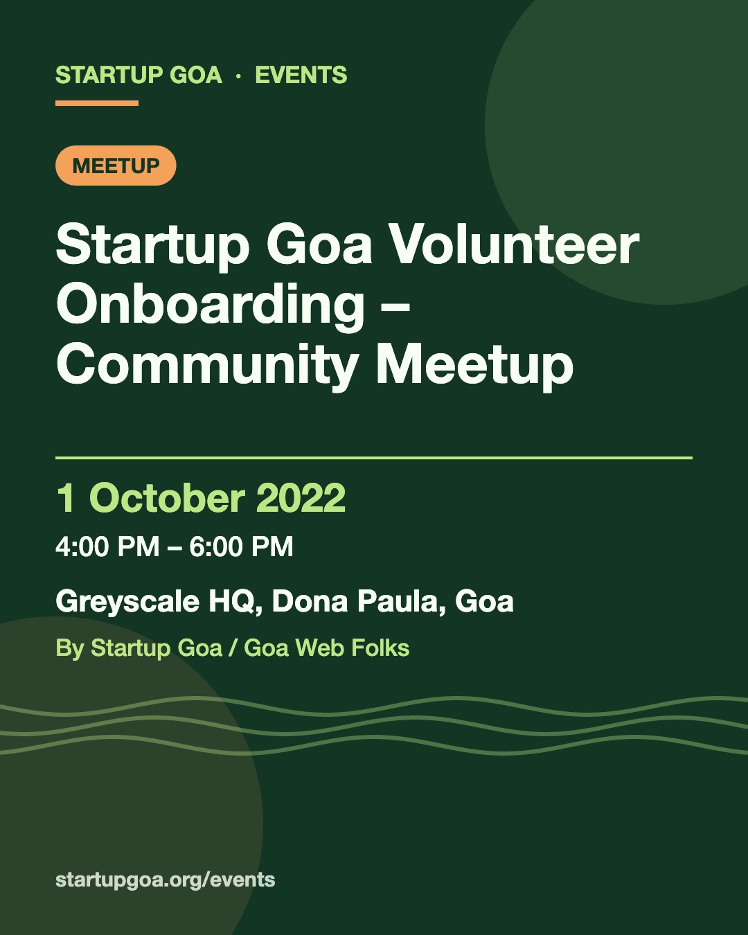 Poster for Startup Goa Volunteer Onboarding – Community Meetup